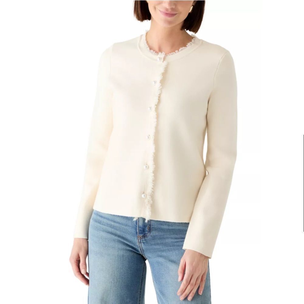 CeCe Fringe Button Front Cardigan Size Small